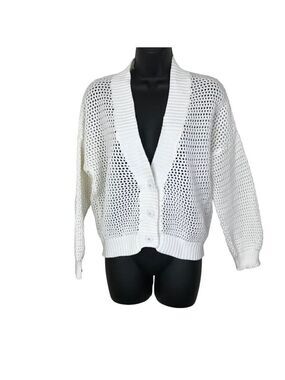 Max Mara Studio Crochet Like White Cotton Blend Cardigan Size M